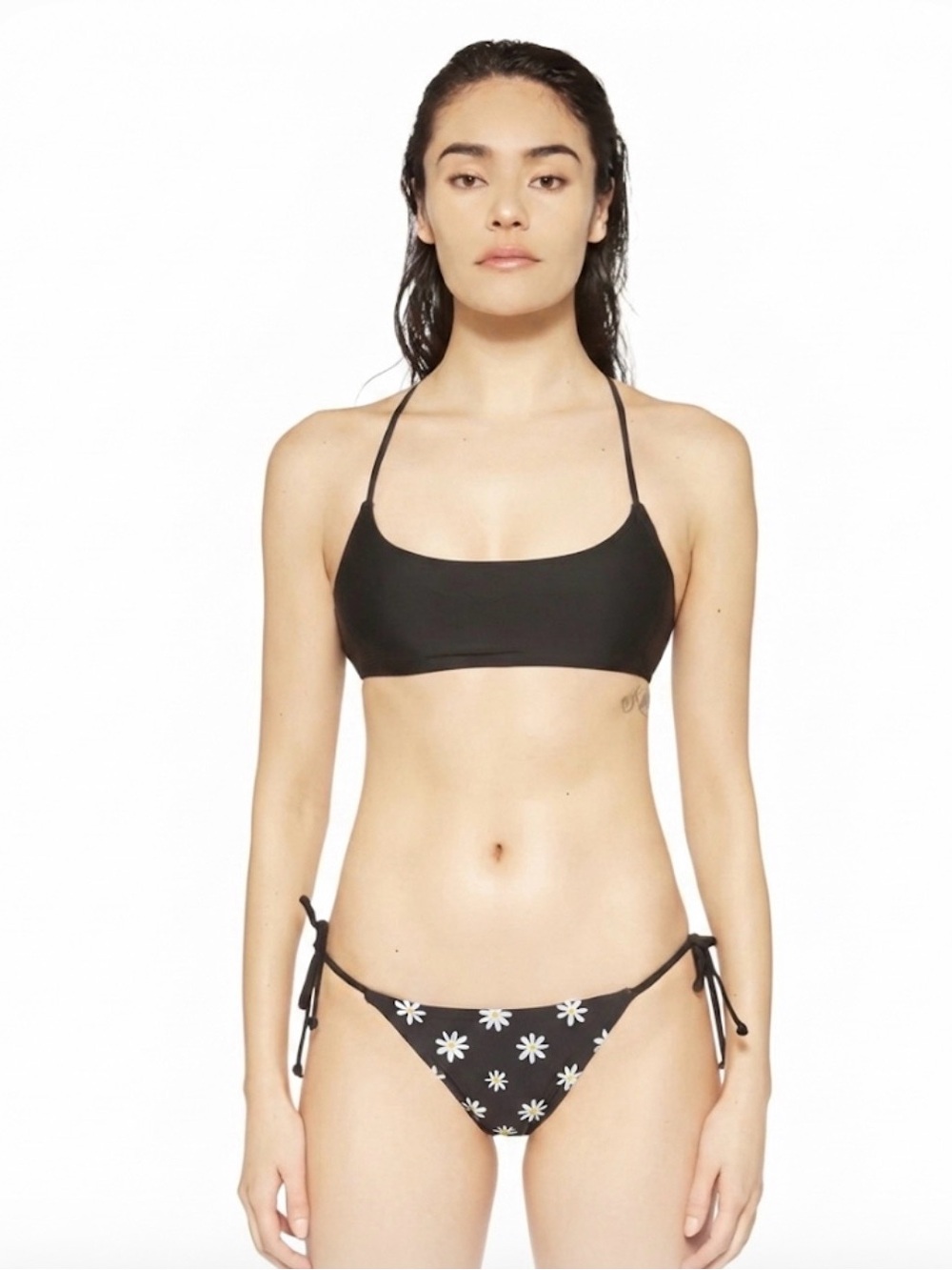 NWT Basic Swim Black & Daisy Print Bikini Set - Size Large